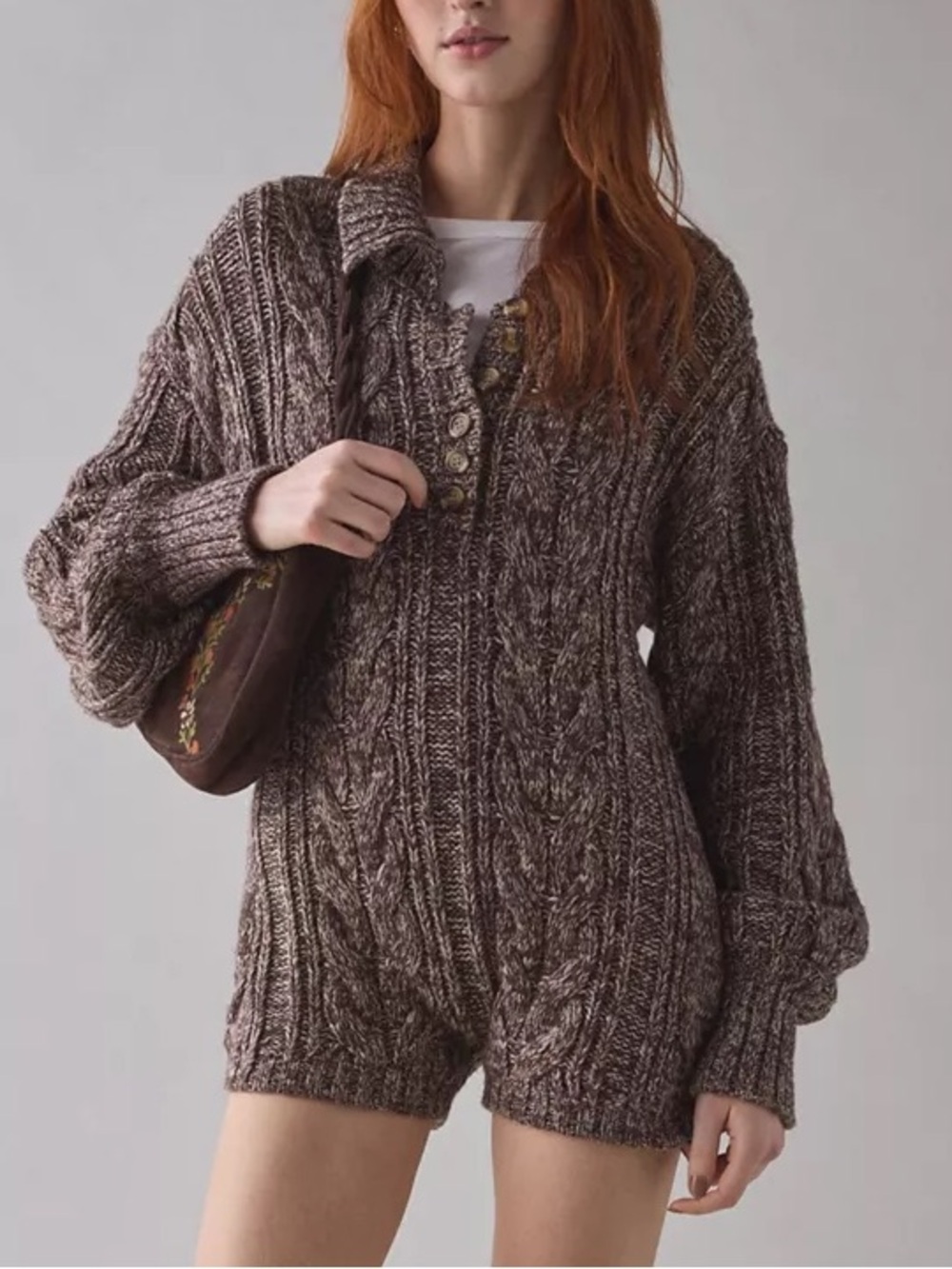 $259 NWOT For Love And Lemons “Nathalie” Cable Knit Romper in Brown Sz  Small